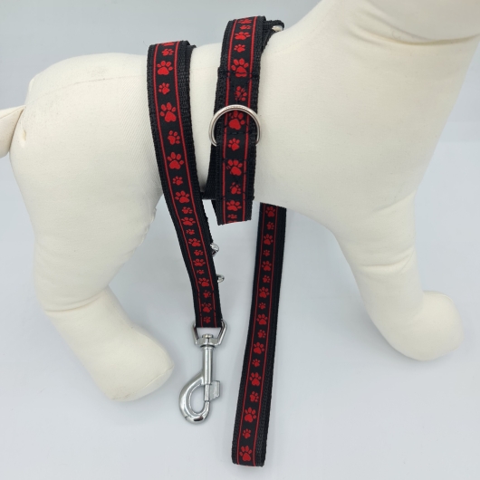 verstellbare Leine rot-schwarz mit Pfötchen